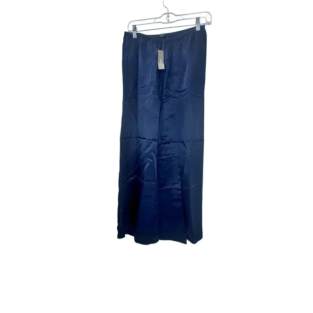 J. Crew Womens Petite Cosmo Pant Stretch In Luster Charmeuse Navy Size S NWT